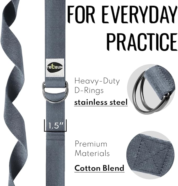 TECEUM Yoga Strap & Mat Strap – 2 IN 1 – Cotton – 6 ft 8 ft 10 ft (30+ colors) – Adjustable Non-Slip Belt for Yoga, Pilates, Stretching, Physical Therapy, Fitness & Home Workout – For Carrying Mats-FlexoryFit