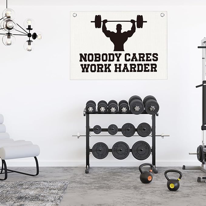 Nobody Cares Work Harder Gym Motivational Wall Art Banner Dorm Posters Gifts for Guys Men Women Gym Flag Decor for Home Gym Bedroom Workout Room 30x20 Inchs