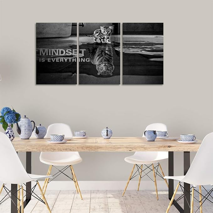 Yetaryy Inspirational Canvas Wall Art Large 3 Pieces Motivational Wall Art Picture Mindset is Everything Wooden Framed Artwork Entrepreneur Quotes Inspiration Wall Decor Painting Picture Wall Ar Hang,-FlexoryFit