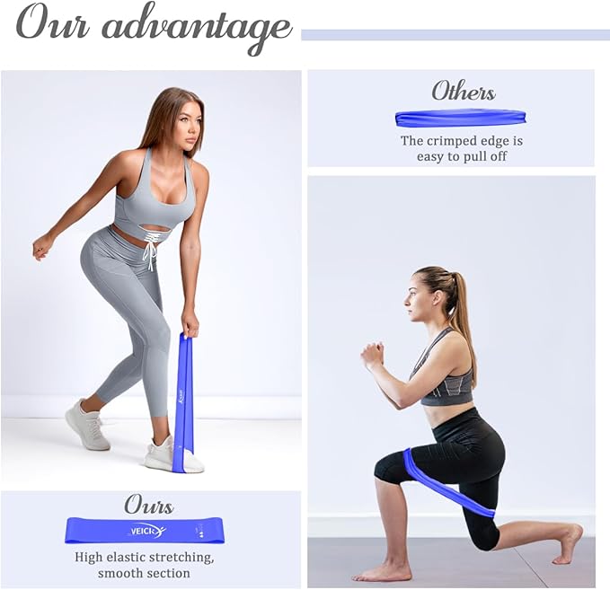 VEICK Resistance Loop Exercise Bands, Elastic Workout Bands for Men Women, Set of 5 Different Resistance Levels Stretch Band for Home Fitness Stretching Strength Training Physical Therap-FlexoryFit