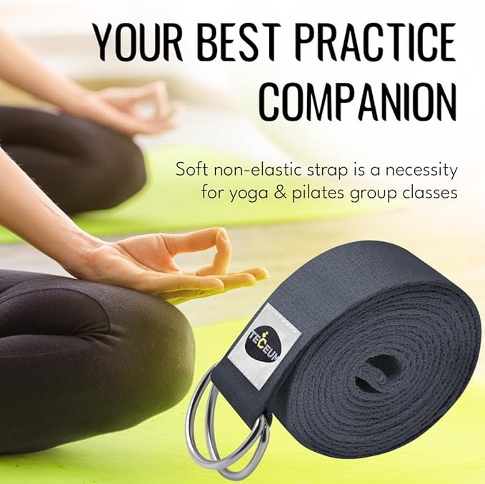 TECEUM Yoga Strap & Mat Strap – 2 IN 1 – Cotton – 6 ft 8 ft 10 ft (30+ colors) – Adjustable Non-Slip Belt for Yoga, Pilates, Stretching, Physical Therapy, Fitness & Home Workout – For Carrying Mats-FlexoryFit