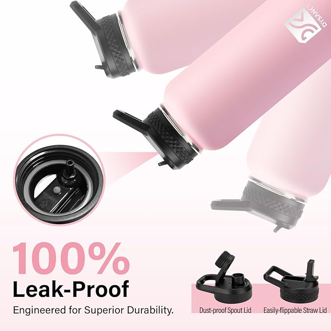 Insulated Water Bottle | Thickened Stainless Steel Vacuum Metal | Portable Sports Water Jug for Gym and Hiking with Straw, Carrier Bag, Handle Strap | BPA-Free 32 oz, Pink-FlexoryFit