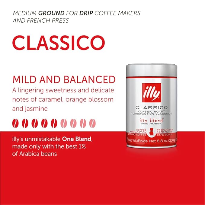 Illy Caffe Coffee - Ground Coffee - Medium Roast for Drip Coffeemakers - 8.8 oz - Case of 6-FlexoryFit
