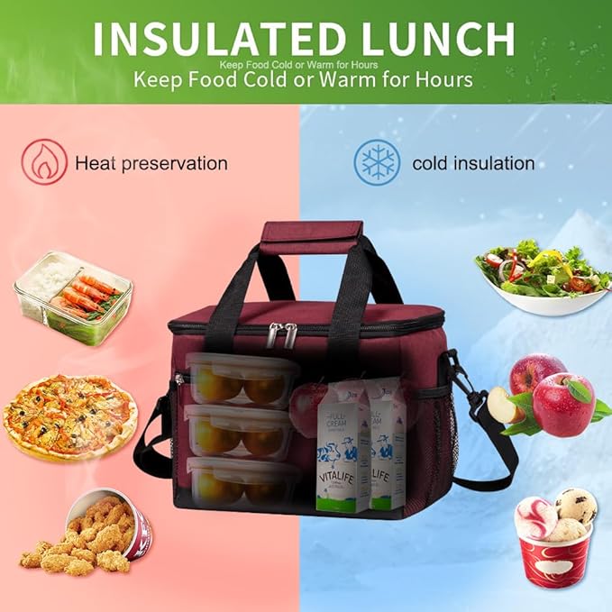 iknoe Large Foldable Cooler Bag, 8.5L Insulated Lunch Bag, Leakproof Lunch Cooler Tote with Multi-Bag Design Suitable for Beach, Picnic and Office Use,Red 15-Can-FlexoryFit