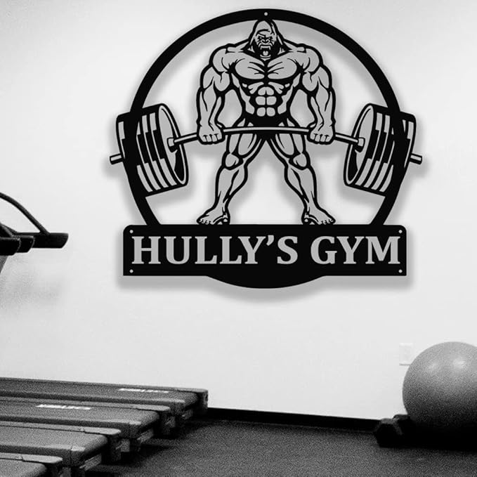 Personalized Gym Metal Wall Art Custom Name Workout Room Decor, Fitness Center Motivational Garage Sign, Powerlifting Home Gift for Women, Men, Dad, Papa, Grandpa, Mother, Sister, Girls, Family-FlexoryFit