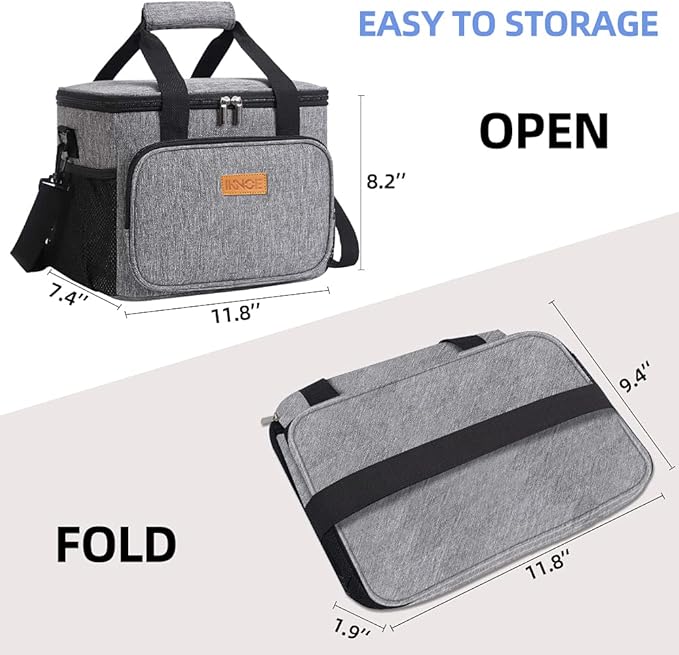 iknoe Thickened Lunch Bag - Soft Coolers Insulated, Leak Proof Tote with Zippered Top - Great for Work, Picnic, Beach - 18-Can Capacity, Grey-FlexoryFit