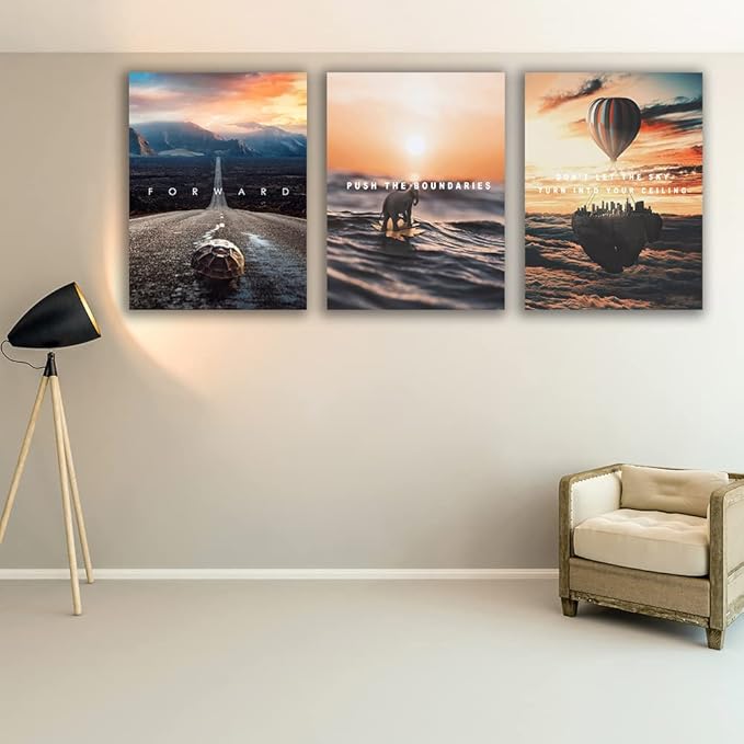 Motivational Wall Decor Poster Inspirational Wall Art 3 Pieces Canvas Wall Painting Framed Artwork for Living Room Bedroom Office Home Decor Prints Pictures Wall Decor Ready to Hang 48''Wx 24''H-FlexoryFit