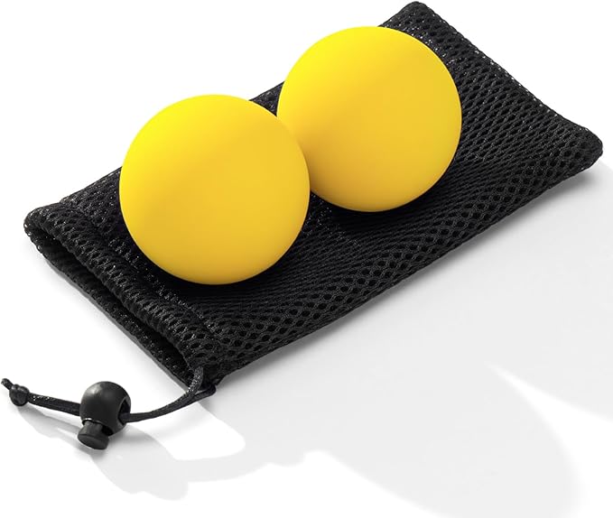 Massage Lacrosse Balls for Myofascial Release,Yoga Deep Tissue Massage,Trigger Point Therapy and Foot Plantar Fasciitis,Muscle Soreness Massager Ball (2 Packs) (Yellow)-FlexoryFit