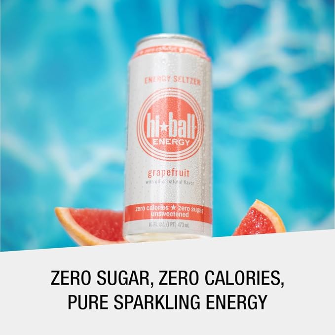 Hiball Energy Sparkling Water Zero Sugar and Zero Calorie Drink, Grapefruit, 16 Fl Oz ( 8 Count)-FlexoryFit