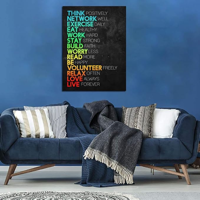 Think Positively Mindset Motivational Canvas Wall Art -Inspirational Office Wall Art Poster Quotes - Canvas Artwork Picture Print Framed for Home Office Bathroom Bedroom Wall Decor-16 x20
