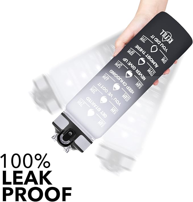 Hyeta 32 oz Water Bottles with Times to Drink and Straw, Motivational Water Bottle with Time Marker, Leakproof, Drinking Sports Water Bottle for Fitness, Gym and Outdoor-FlexoryFit
