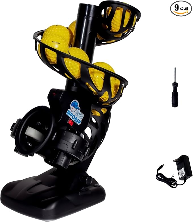 Upgraded Electronic Baseball Pitching Machine for Youth - Adjustable Angles & Speeds,AC Powered & Battery Powered, 8 Practice Balls Included - Ideal for Beginner Batting & Fielding Training