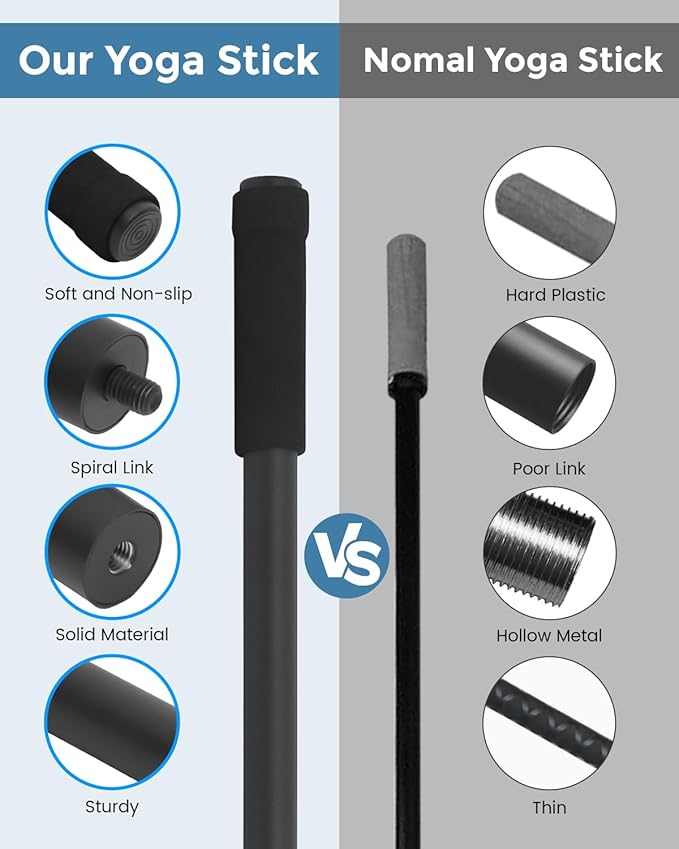 Yoga Stick, 5ft Exercise Stick for Mobility, Stretching Stick with Non-Slip Ends, Exercise Dowel for Pilates, Balance Pole and Stretch Bar for Stretching Equipment-FlexoryFit
