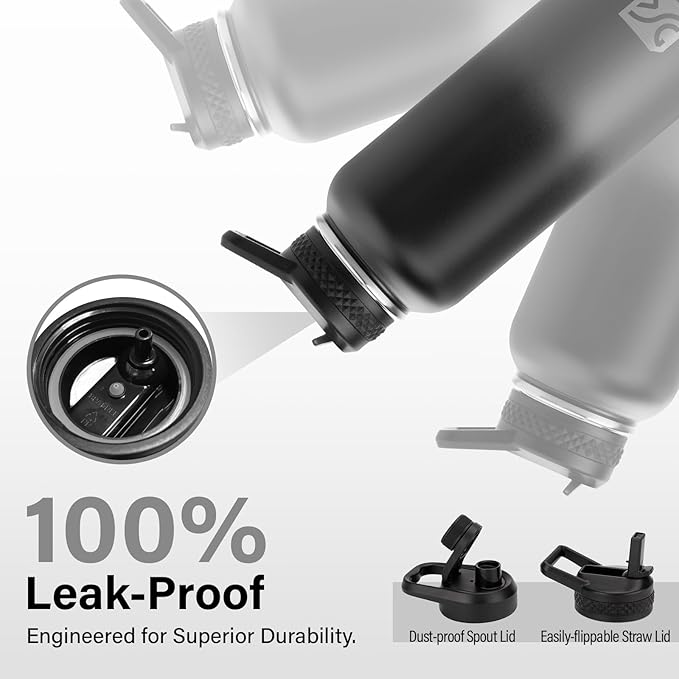 Insulated Water Bottle | Thickened Stainless Steel Vacuum Metal | Portable Sports Water Jug for Gym and Hiking with Straw, Carrier Bag, Handle Strap | BPA-Free 40 oz-FlexoryFit