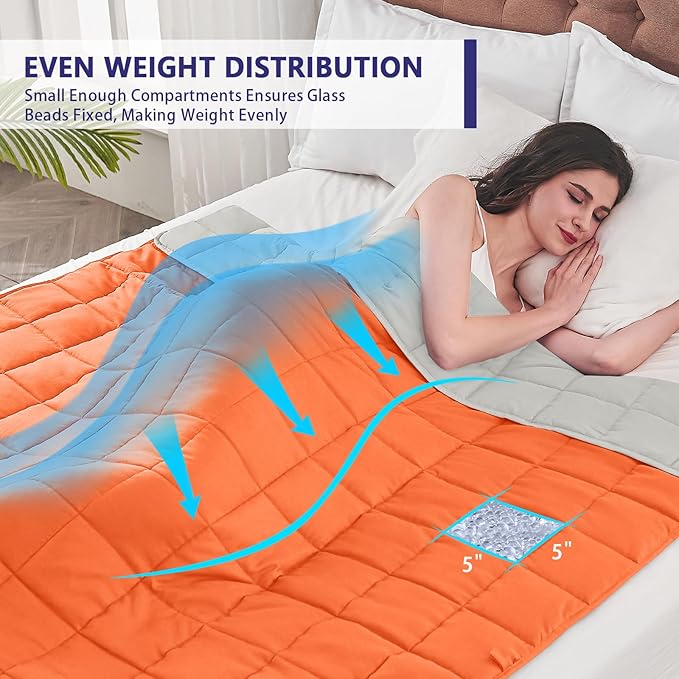 King Size Weighted Blanket for Adults (30 lbs, 80โ x 87โ, Orang) Cooling Heavy Blanket for Sleeping Perfect for 290-310 lbs, Breathable Blanket for Adults & Couple All Season, Machine Washable