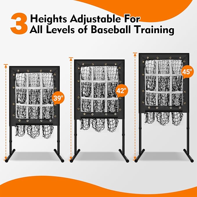 Pitching Net, 9 Hole Baseball Pitching Net with Strike Zone, Adjustable Softball Net for Batting Pitching Hitting, Portable Pitcher Trainer Baseball Hitting Target