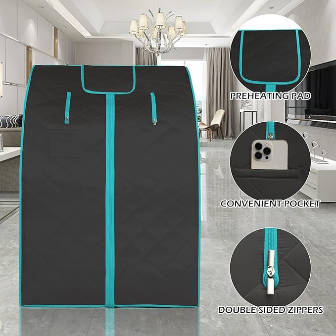 Smartmak Far Infrared Sauna, Full Body One Person Portable SPA Set with Time & Tempreture Remote Control, Heating Foot Pad and Foldable Reinforced Chair (L 27.6โโ x W 31.5โโ x H 37.8โโ) - Black