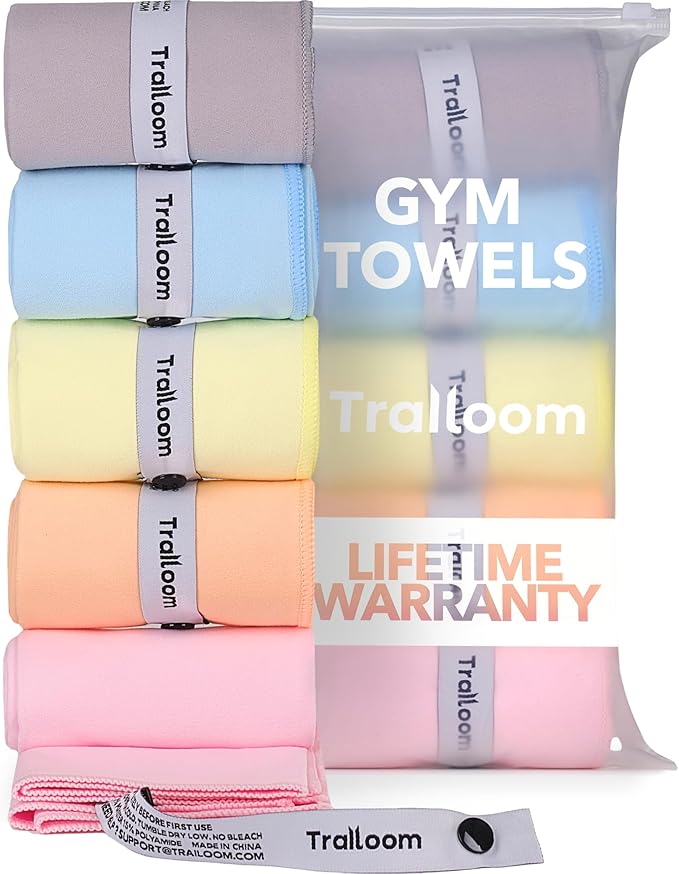 Microfiber Workout Towels - Quick Dry, Highly Absorbing, Odor-Free, for Women & Men - Gym Sweat Sports Towel for Hot Yoga, Tennis, Running, Exercise, Working Out, Camping, Set of 5 Pastel-FlexoryFit