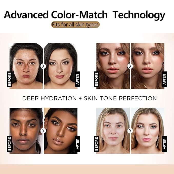 2 Pack Bio Foundation 4 in 1 Light Spectrum, Anti-Wrinkle Color Changing Full Coverage Concealer Foundation, SPF50+ Long-Wearing & Waterproof for Sport, Dancing, Outside-30ML-FlexoryFit