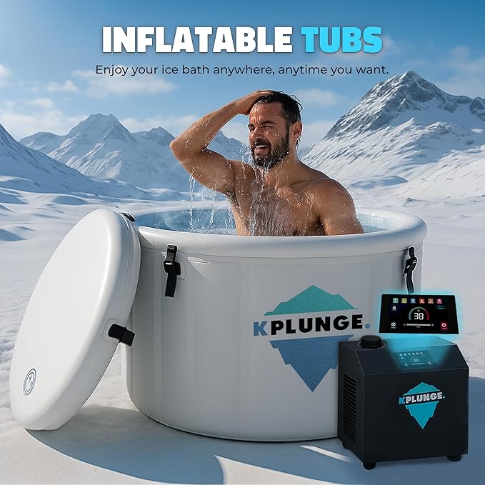 Arctic Fox 39" 1-Person Inflatable Cold Plunge Ice Bath or Hot Tub with 3/4 HP Chiller and Heater, PVC Insulated Lid, Hand Pump, Repair Kit, 88-Gallon Capacity, Indoor/Outdoor Tub β Gray