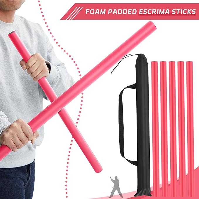 8 Pieces 23.6 Inches Foam Padded Escrima Sticks for Safe Practice Training Martial Arts and Karate with 4 Carry Bag Case
