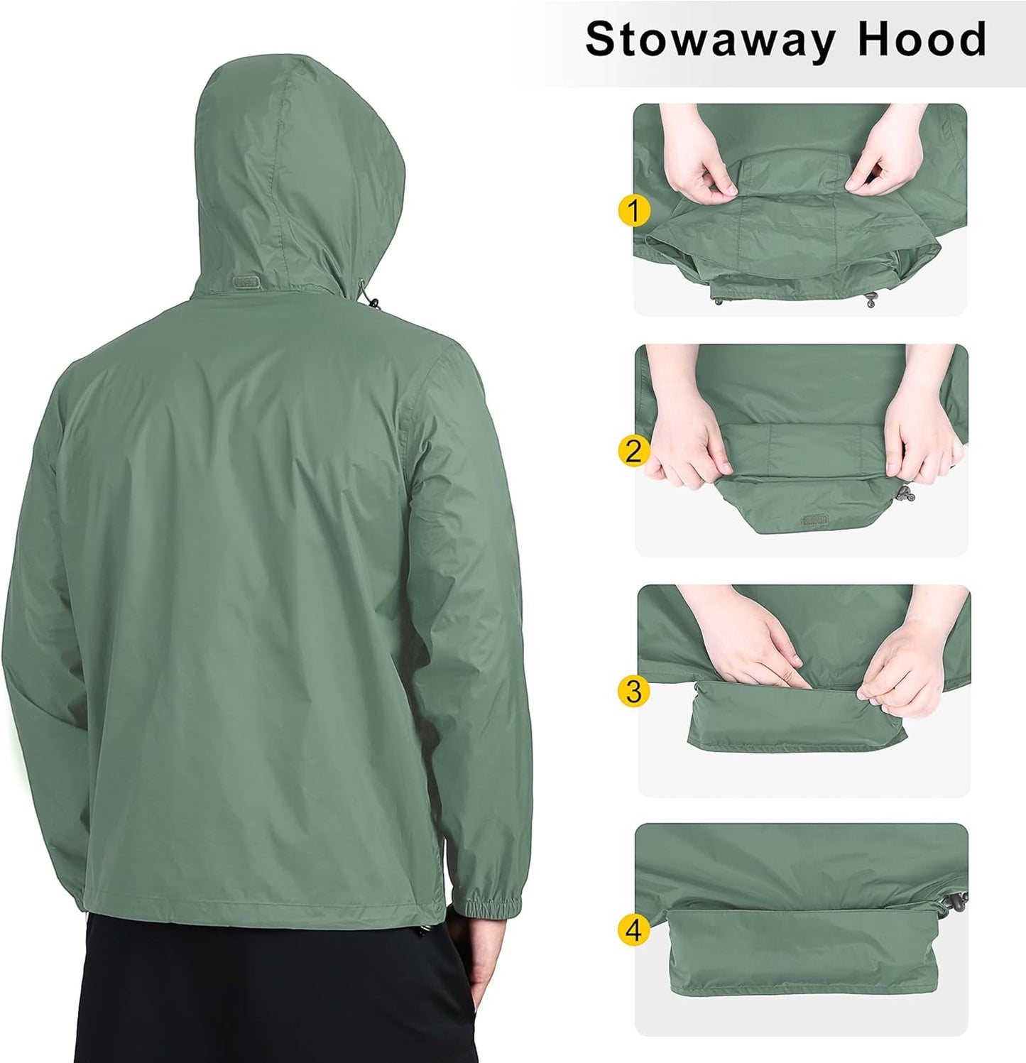 Outdoor Ventures Men's Rain Jacket Waterproof Lightweight Packable Rain Shell Raincoat with Hood for Golf Hiking Travel