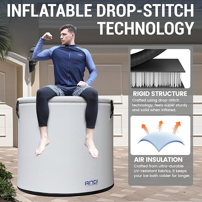 XL Cold Plunge Tub for Athletes, Compatible with Water Chiller, 134-Gallon Inflatable Ice BathTub with Insulated Lid, Thermometer, Pro Grade Cold Plunge Ice Pod for Outdoor & Indoor Cold Water Therapy