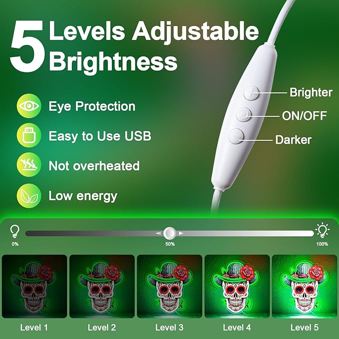 Day of the Dead Neon Sign - Mexican Sugar Skull LED Neon Light for Home & Bar Decor,UV Printed Art with Flexible LED Strip,Halloween & Día de Muertos Party Decoration(green)