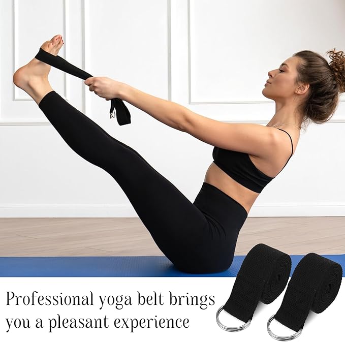 12 Pack Yoga Straps for Stretching, 6 Ft Black Exercise Bands with Adjustable D Ring Buckles for Pilates, Gym Fitness, Flexibility Training, Men Women-FlexoryFit