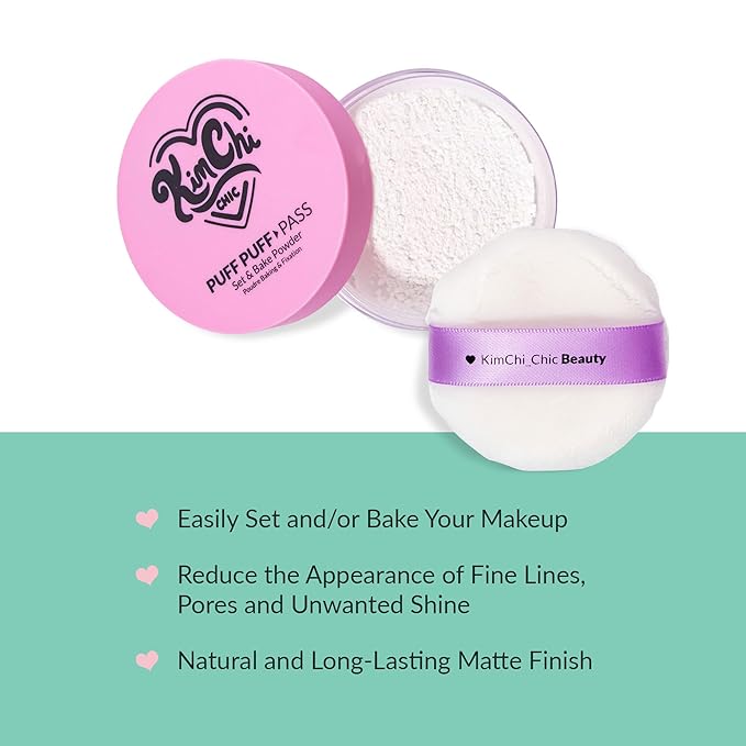 Kimchi Chic Beauty Puff Puff Pass Set and Bake Setting Powder for Makeup, Extra Fluffy Loose Face Powder Poof, Soft Natural Face Makeup for Uneven Skin Tone, 01 Ivander-FlexoryFit