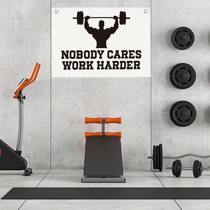 Nobody Cares Work Harder Gym Motivational Wall Art Banner Dorm Posters Gifts for Guys Men Women Gym Flag Decor for Home Gym Bedroom Workout Room 30x20 Inchs