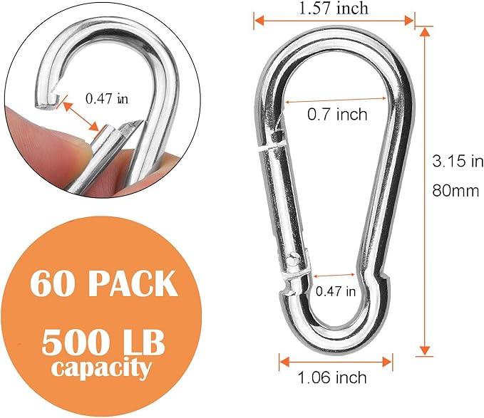 Spring Snap Hooks M5 M6 M8 M10 Carabiner Heavy Duty Carabiner Clips Galvanized Steel Quick Links Caribiniers Hammocks Hooks for Camping Hiking Outdoor Swing Pet Leash Gym