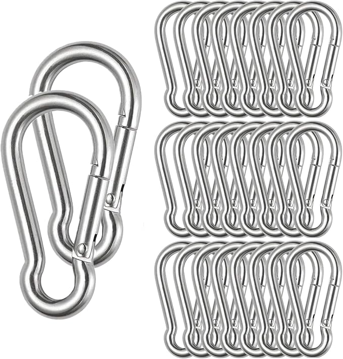 Stainless Steel Spring Snap Hook Carabiner M6 M8 M10 Heavy Duty Carabiner Clip Spring Clips Keychain 5/16 Inch Quick Links for Backpack, Hammocks, Camping, Swing(16/30/10PCS)
