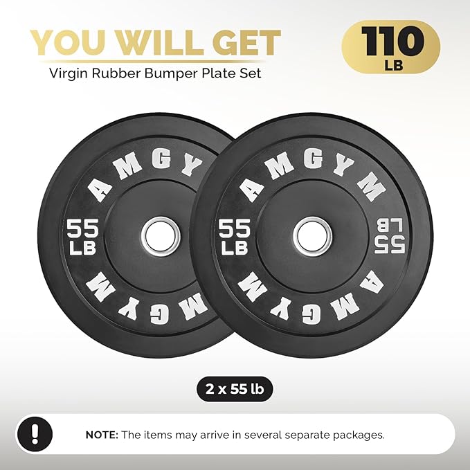 2 Inch Bumper Plates,10-500lbs,Barbell Rubber Olympic Weight Plates Set for Home Gym, Strength Training & Weight Lifting, Multiple Options Colors