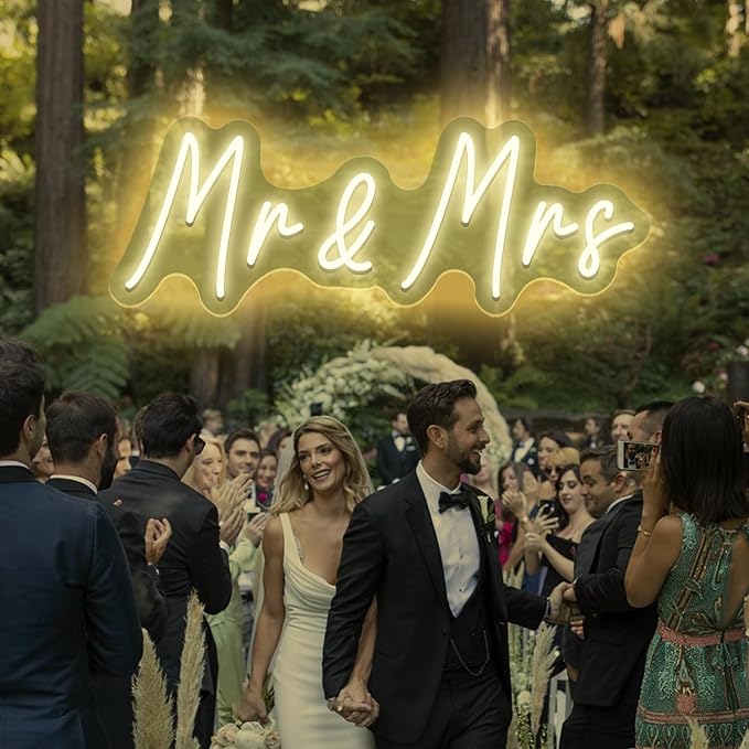 Mr&Mrs LED Neon Sign Wedding & Reception Decor Illuminating Wall Art New Couples Gift Cool LED Sign with 5V Power Supply-FlexoryFit
