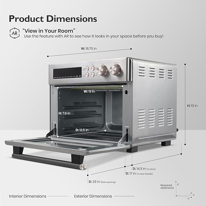 Infrared Heating Air Fryer Toaster Oven, Extra Large Countertop Convection Oven 10-in-1 Combo, 6-Slice Toast, Enamel Baking Pan Easy Clean with Recipe Book, Black Matte Stainless Steel-FlexoryFit