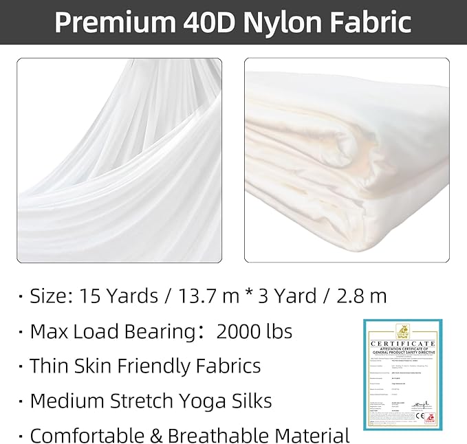 PRIOR FITNESS Aerial Silks Kit Colorful 9/15/20 Yards 40D Nylon Fabric Hammock Set With Hardware & Guide for All Levels Of Aerial Yoga Practice and Acrobatic Flying For Adults Aerial silk-FlexoryFit