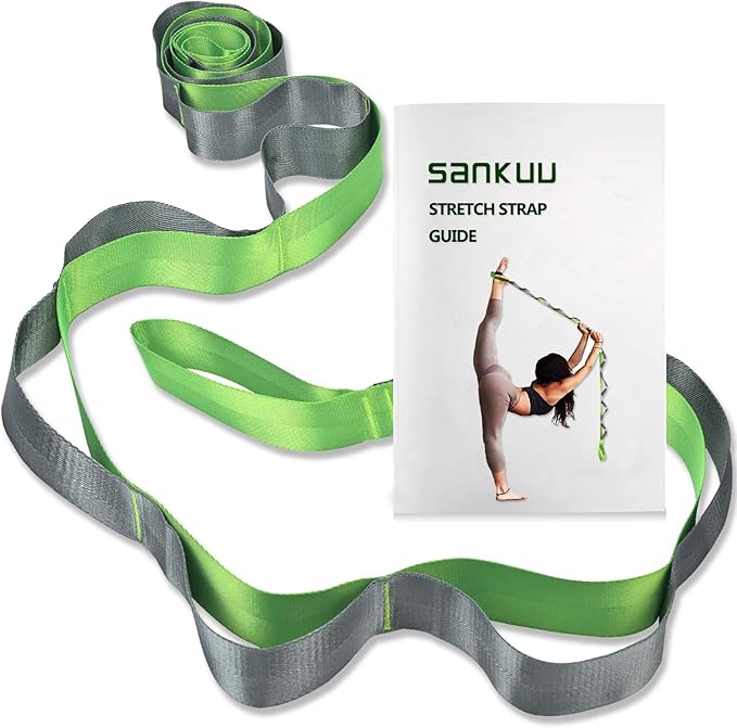 SANKUU Yoga Straps Stretching Strap with 12 Loops Workout Poster, Straps for Stretching Physical Therapy Equipment Long Stretch Out Bands for Exercise, Pilates and Gymnastics for Women Men-FlexoryFit