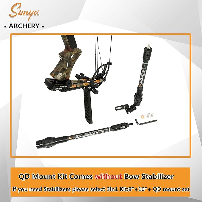 SUNYA Archery Bow Stabilizer for Compound Bow, Carbon Fiber Body Flexible Core, Damping System and Weights Kit, 8",10",12" 15" in Expedition Series