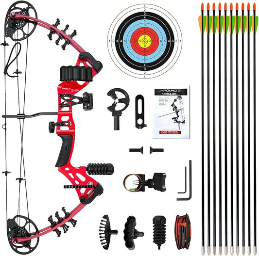 Youth Compound Bow Set 15-45 Lbs for Teens and Beginner, Package with Archery Hunting Equipment, Max Speed 260fps, Adjustable, Right Hand