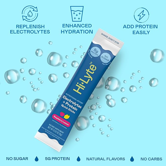 Hi-Lyte Nutritional Boost - Electrolytes + Protein Quick Sticks - Raspberry Lemon - Hydration + Whey Protein Powder Packets - 5g Protein, Electrolytes, No Sugar, Keto Friendly-FlexoryFit