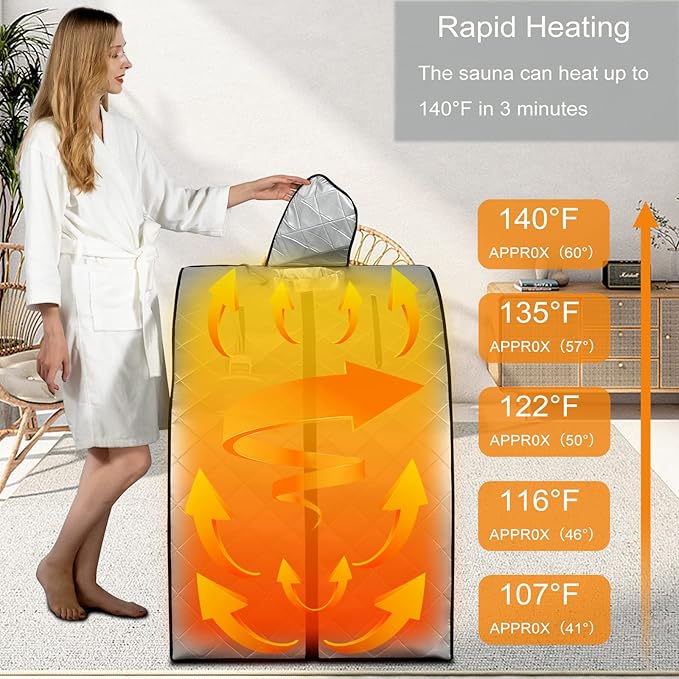 Smartmak Far Infrared Sauna, Full Body One Person SPA Set with Portable Time & Tempreture Remote Control, Heating Foot Pad and Foldable Reinforced Chair(L 27.6โโ x W 31.5โโ x H 37.8โโ) - Black Border