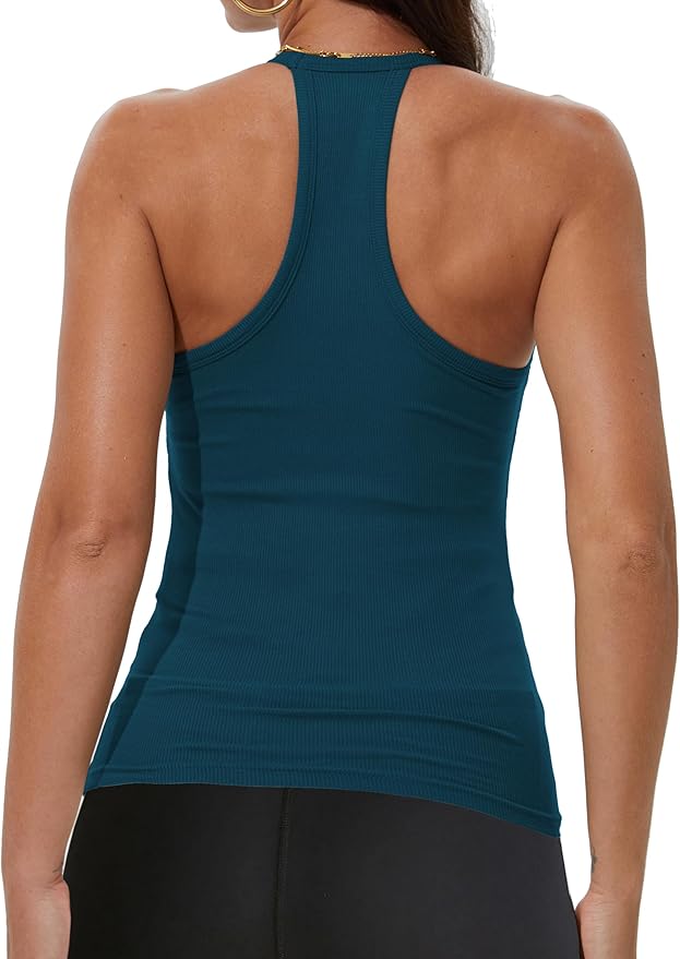 iGENJUN Workout Tops for Women Racerback Basic Tank Summer 2025 Camisole V Neck Slim Fit Ribbed Sleeveless-FlexoryFit