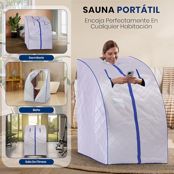 SereneLife Portable Sauna Box for Home, Infrared Sauna Tent with Heated Foot Pad and Folding Chair, Remote Control In-Home Spa, 38" x 32” - (Silver)