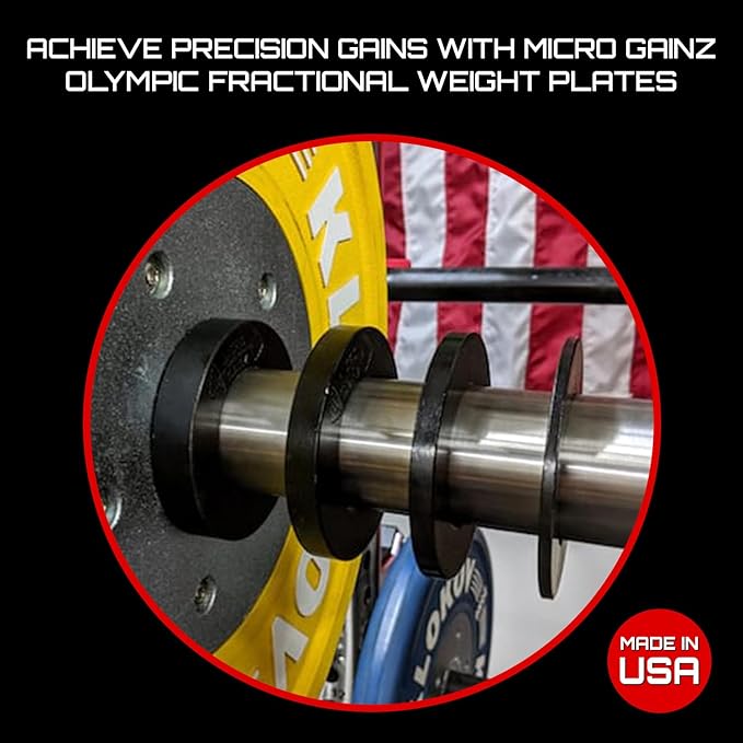 Micro Gainz Calibrated Fractional Weight Plates Set, 8 Piece Olympic Weight Plates Set with Bag, Designed for Olympic Barbells for Strength Training and Micro Loading, Made in USA