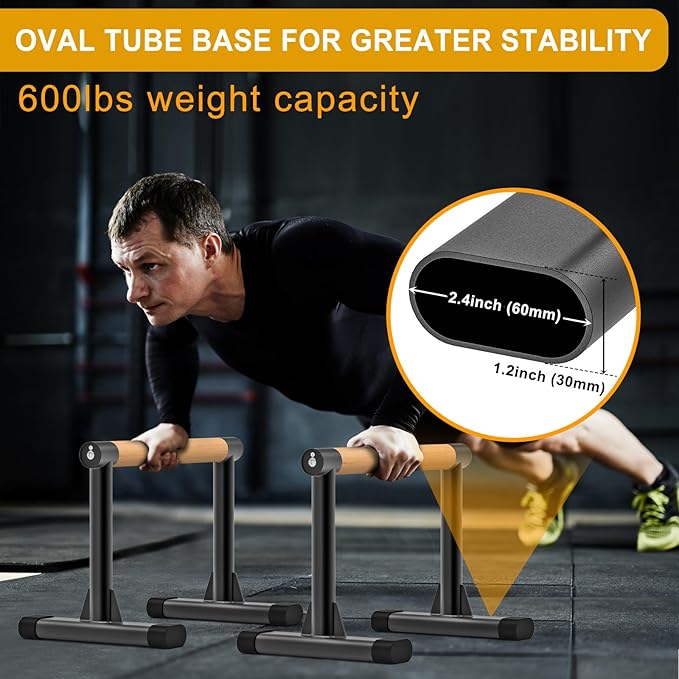 Kipika Parallettes Bars, Push Up Bars & Dip Bar with Comfort Thick Handles, Rock-Free Fitness Equipment for Handstand, L-Sit, Gymnastics & Strength Training, 600lbs Capacity, 12" Height-FlexoryFit