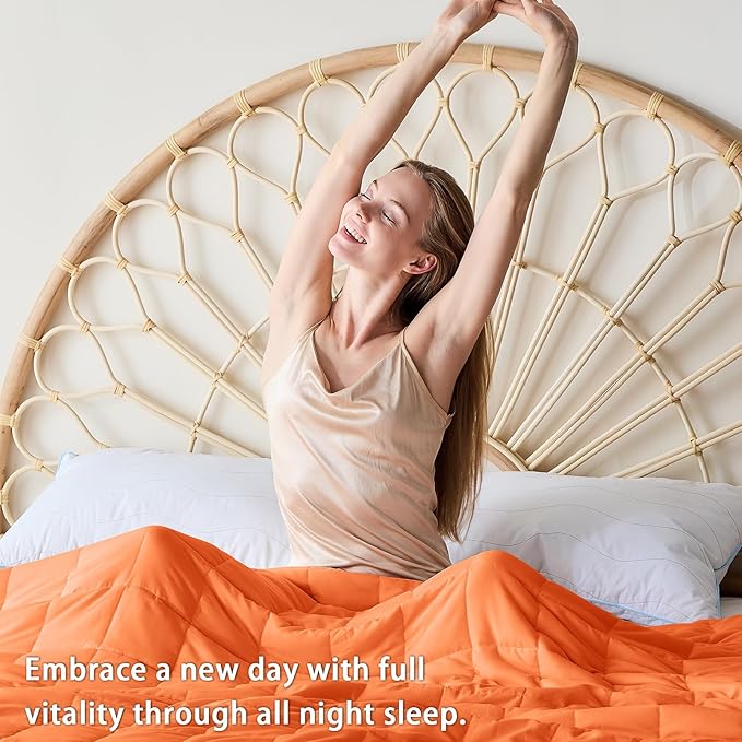 King Size Weighted Blanket for Adults (30 lbs, 80โ x 87โ, Orang) Cooling Heavy Blanket for Sleeping Perfect for 290-310 lbs, Breathable Blanket for Adults & Couple All Season, Machine Washable