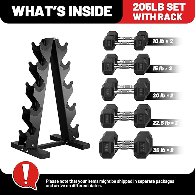 PAPABABE Hex Dumbbell Sets with Rack, 60-550lb Rubber Coated Dumbbell Weight Set and Storage Rack, Multiple Options Hand Weights for Strength Training-FlexoryFit
