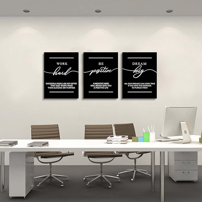 Motivational Wall Art - Inspirational Canvas Poster Prints Black Quotes Paintings Picture Entrepreneur Positive Quotes Office Wall Decor Decoration for Living Room Bedroom Framed-FlexoryFit