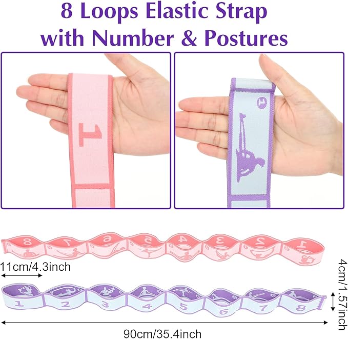 2 Pcs Yoga Stretching Strap Elastic Strap with Loops for Physical Multi-Loops Adjustable Exercise Bands Therapy Dance Yoga Pilates Gymnastics Flexible Pilates Stretch Band for Women Men-FlexoryFit